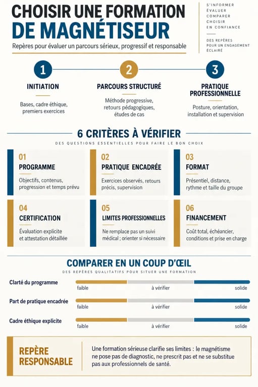 Infographie des critères pour choisir une formation de magnétiseur