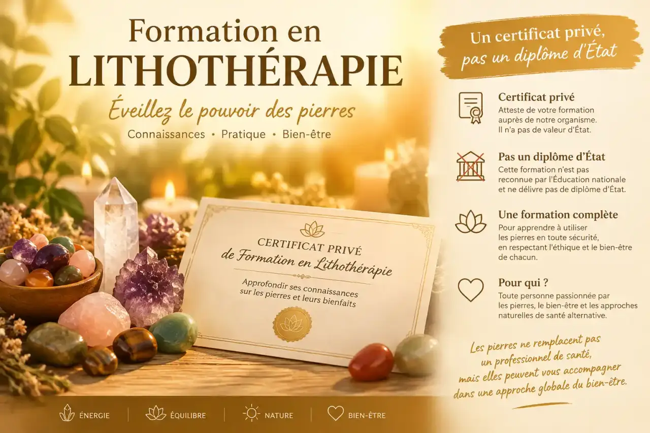 Formation en lithothérapie : un certificat privé, pas un diplôme d’État