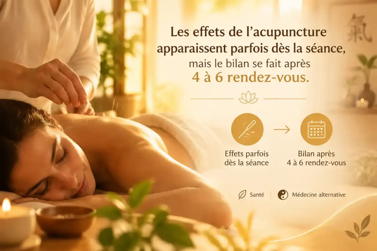 Les effets de l’acupuncture apparaissent parfois dès la séance, mais le bilan se fait après 4 à 6 rendez-vous