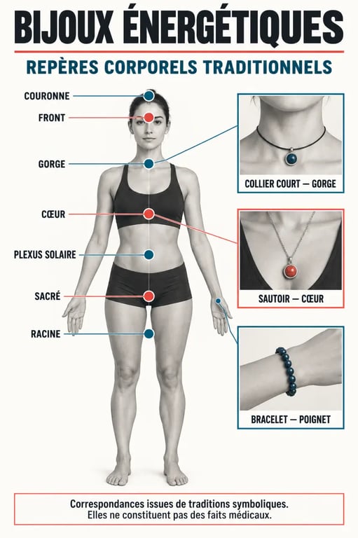 Bijou énergétique et emplacement traditionnel selon les chakras